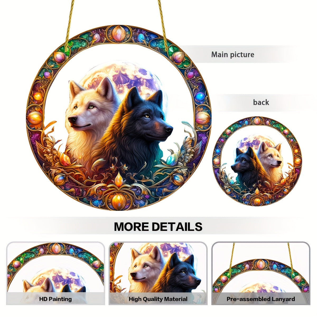 Mystic Wolf Suncatcher with Yin Yang Design, Acrylic Sun Catcher, Birthday Gift for Dad, Home, Lover & Friends, Wolf Themed Moon Decor, Perfect for Room, Bedroom, Living Room, Outdoor Garden - 8 Inches