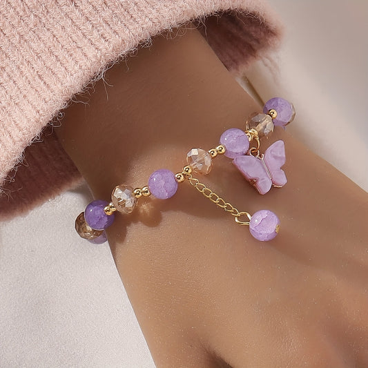 Y2K Style Beads Bracelet Butterfly Shape Pendant Ladies Elegant Hand String ((Random Order Beads)