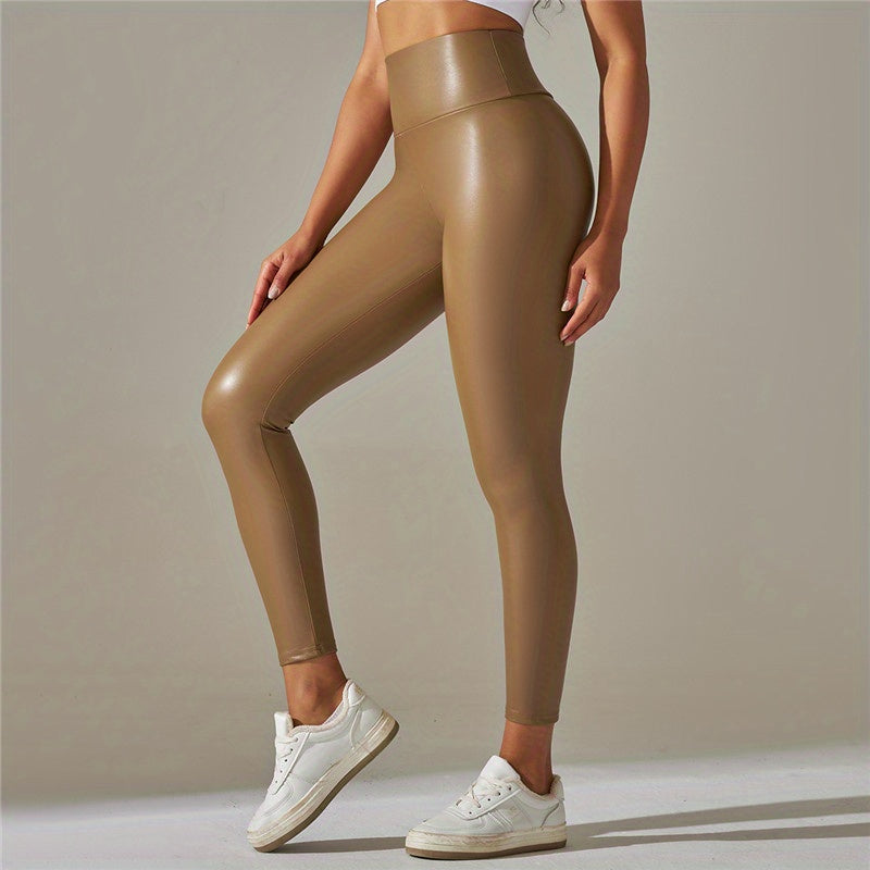 Chic Faux Leather High-Waist Leggings - Sleek Fit for a Sexy Silhouette, Versatile Fashion Wear for Nights Out
