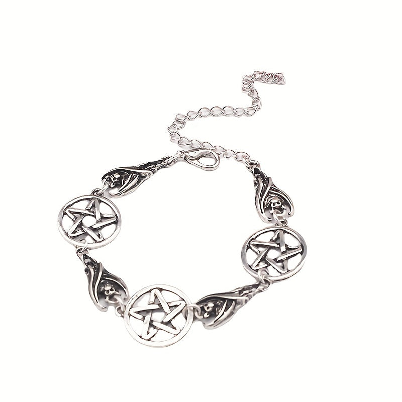 1pc Gothic Retro Pentagram And Bat Bracelet For Men