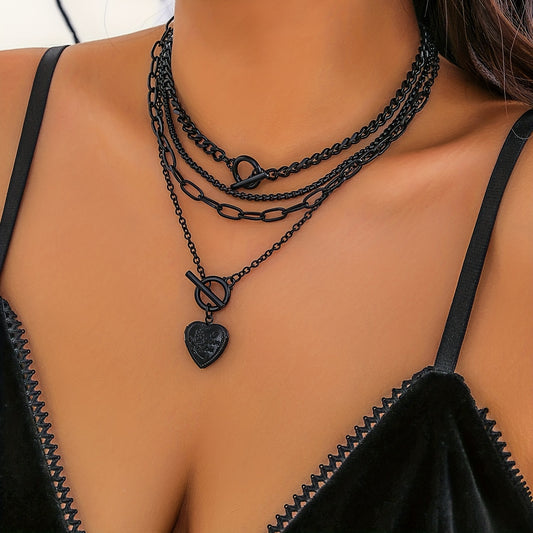 4pcs/Set Retro Gothic Style Love Star Alloy Pendant Multi-piece Combination Necklace For Women Party Club Decor