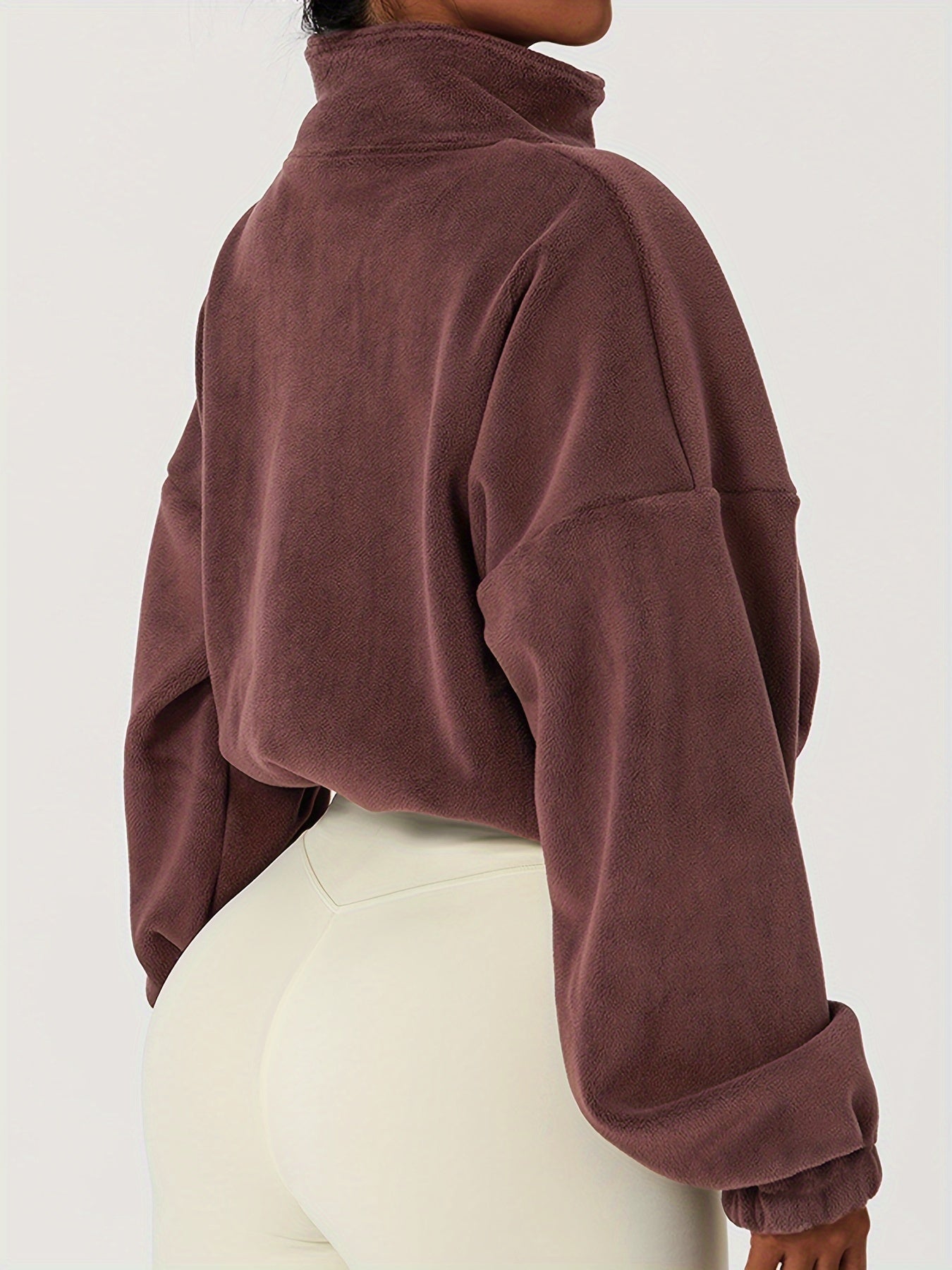 Chic Zip-Up Fleece Crop Jacket for Women - Stretch Comfort, Warm High Neck, Long Sleeve, Perfect for Sporty Outdoor Fall/Winter Activities