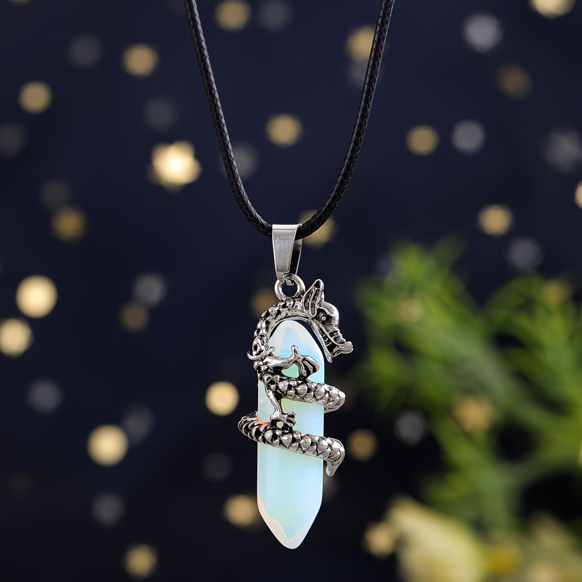 1pc Flying Dragon Pendant Necklace, Synthetic Faux Gemstone, Gun Black Plated, Double Pointed Hexagonal Column, Animal Pattern, Casual Style, February Birthstone, Ideal Gift for Special Occasions, DIY Jewelry for Men and Wome