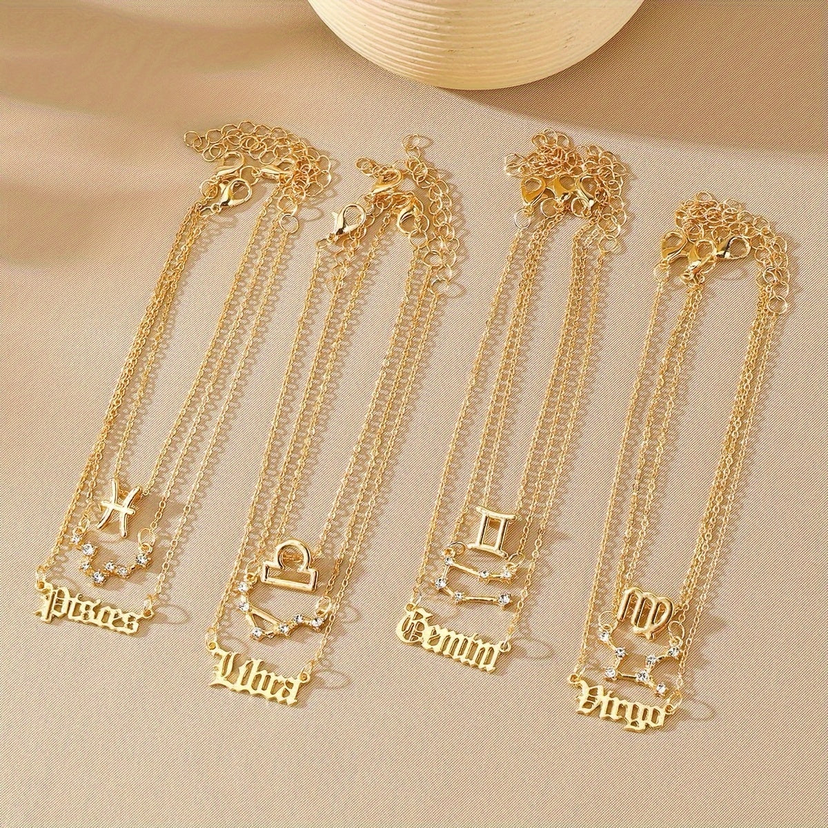 3pcs Set, Women'S Fashion Ankle Bracelets, Zodiac Sign Charm, Alloy with Synthetic Gemstones, Simple Style, All-Season Wear, Jewelry Accessories for Ladies