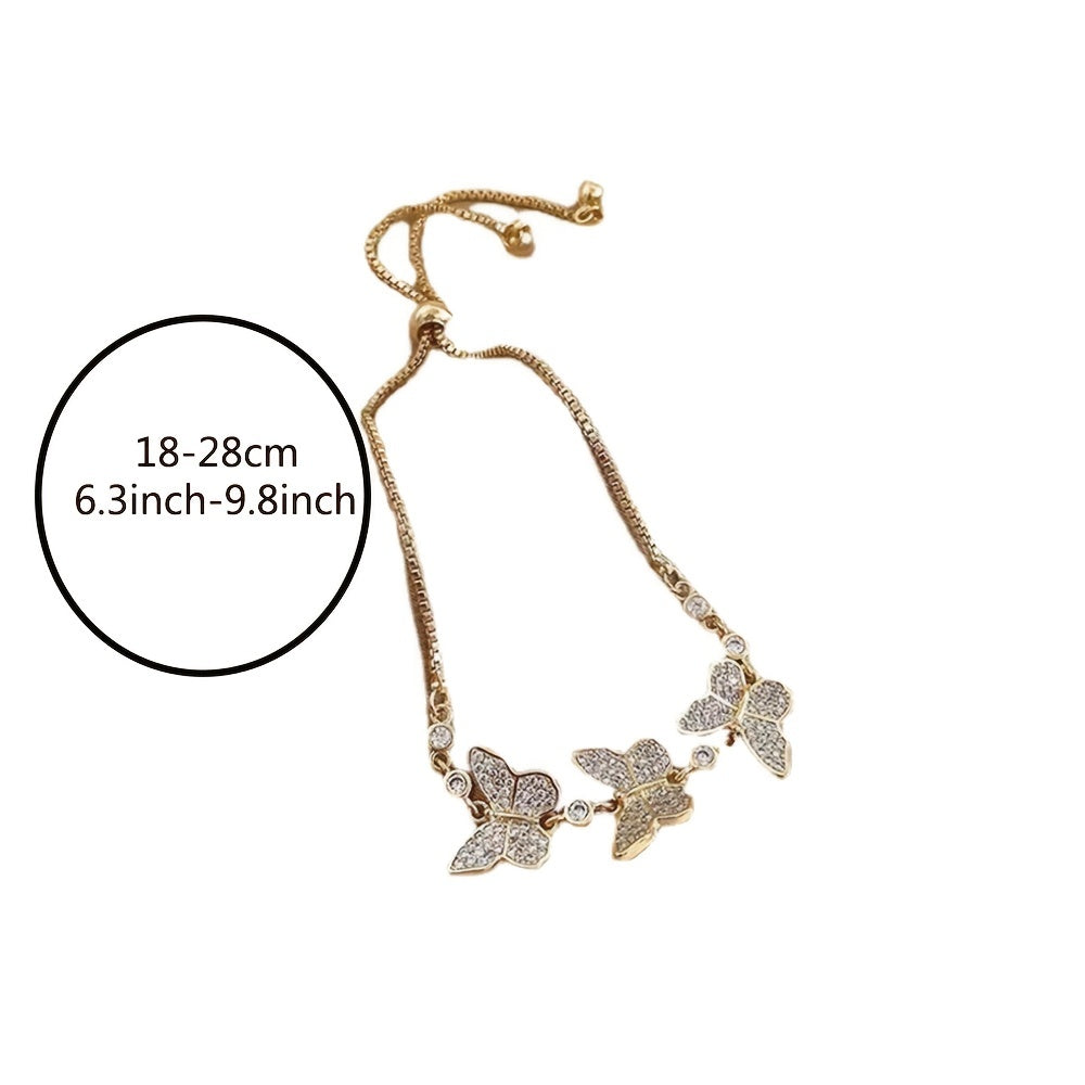 14K Gold Plated Butterfly Rhinestones Adjustable Size Bracelet Women's Animal Design Luxury Bracelet