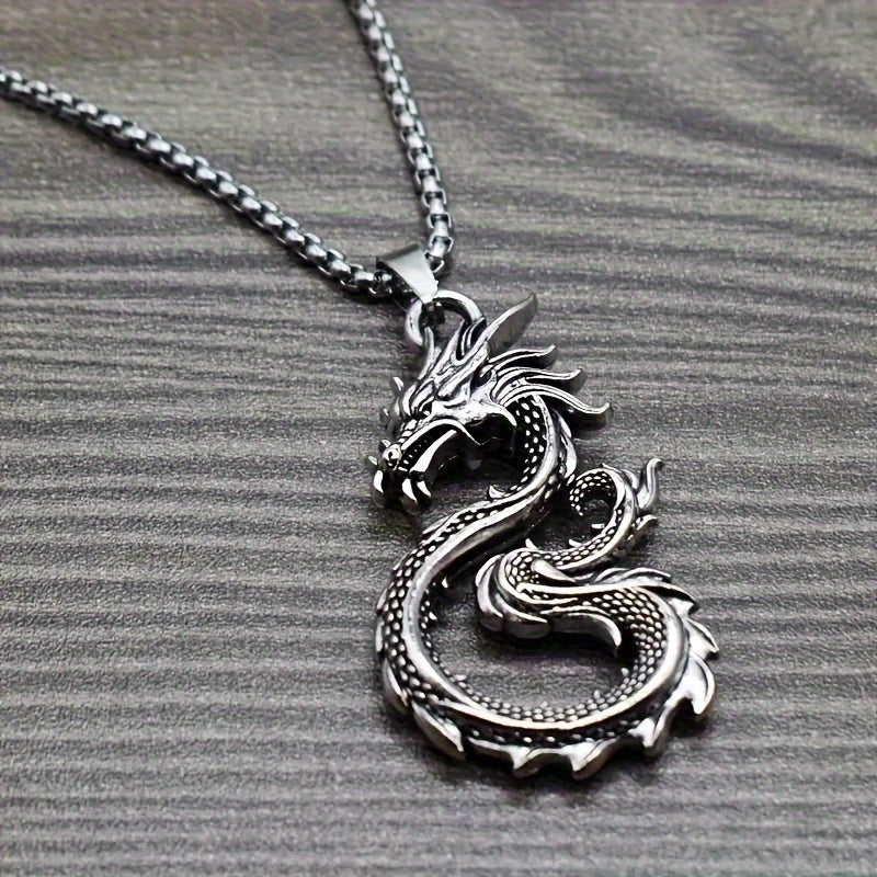 Boys' Creative Dragon Pendant Necklace, Fashion Jewelry Decoration Accessories for Holiday Birthday Party Gifts