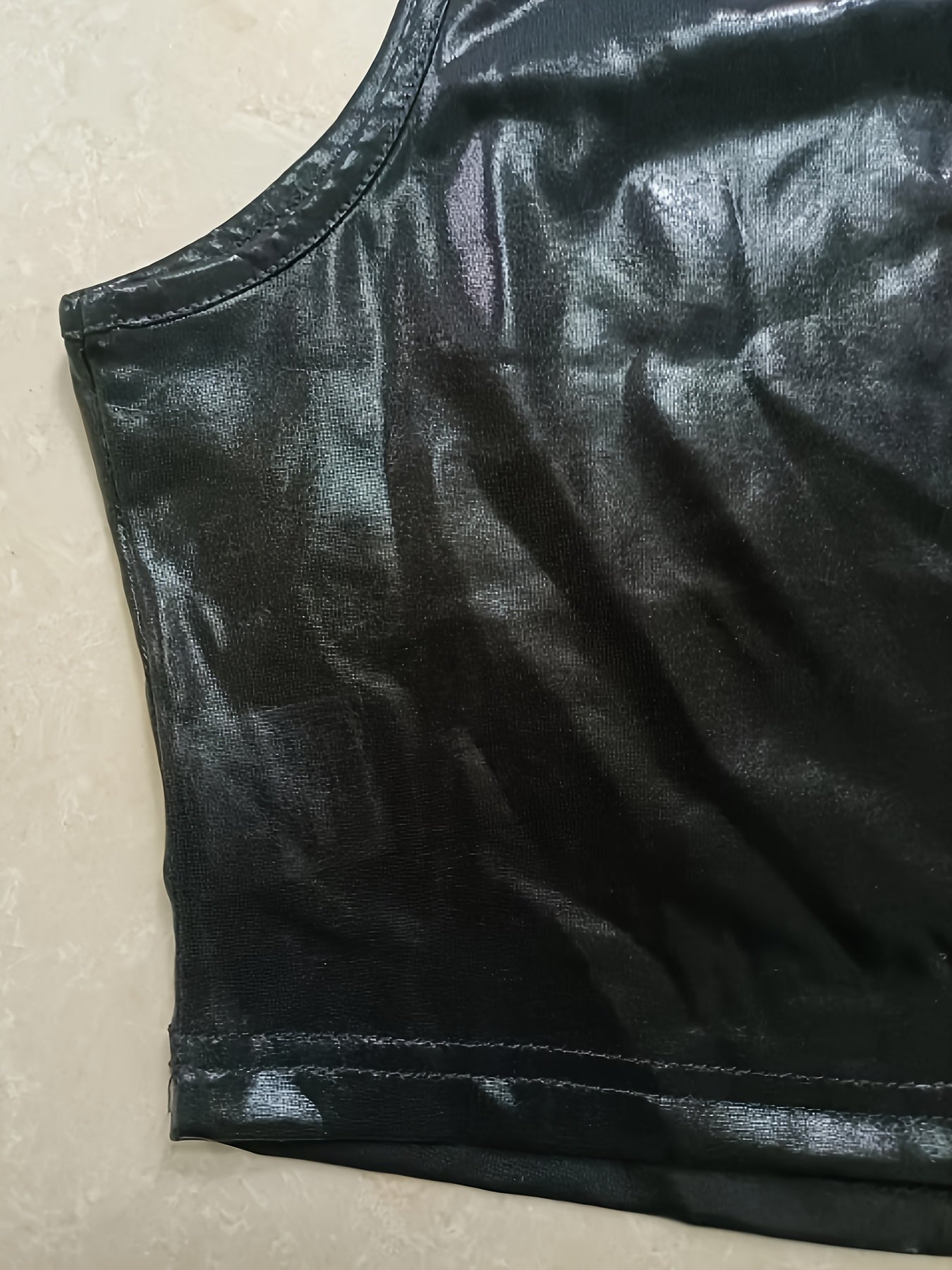 Metallic Mock Neck Shinny Tank Top, Y2K Sleeveless Crop Top, Women's Clothing