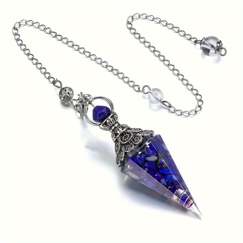 1pc Natural Crystal, Amethyst Dowsing Pendulum, 6 Faceted Hexagonal Pointed Cone Resin Pendant For Divination