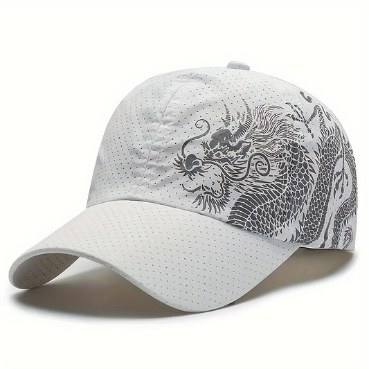 Mens Quick Dry Dragon Print Baseball Cap - Perfect for Outdoor Mountaineering and Casual Wear - Breathable, Lightweight, Adjustable, One-Size-Fits-Most Design