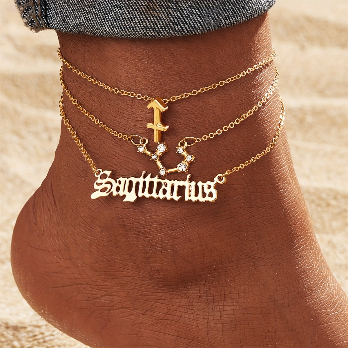 3pcs Set, Women'S Fashion Ankle Bracelets, Zodiac Sign Charm, Alloy with Synthetic Gemstones, Simple Style, All-Season Wear, Jewelry Accessories for Ladies