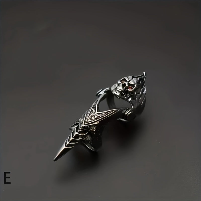4PCS Vintage Gothic Dragon Claw Rings Set, Unisex Punk Joint Knuckle Full Finger Rings, No Plating Copper Alloy, Fashion Street Nightclub Accessories for Adults