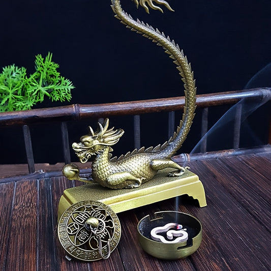 1pc Golden Dragon Incense Burner, Feng Shui Decor, Meditation Zen Sit Yoga Relax Outdoor Spa Crafts, Home Decor, Room Decoration, Gift, Mother'S Day Spring Present, Tea Room Accessories, Prayer Room Ornament, Handmade Art