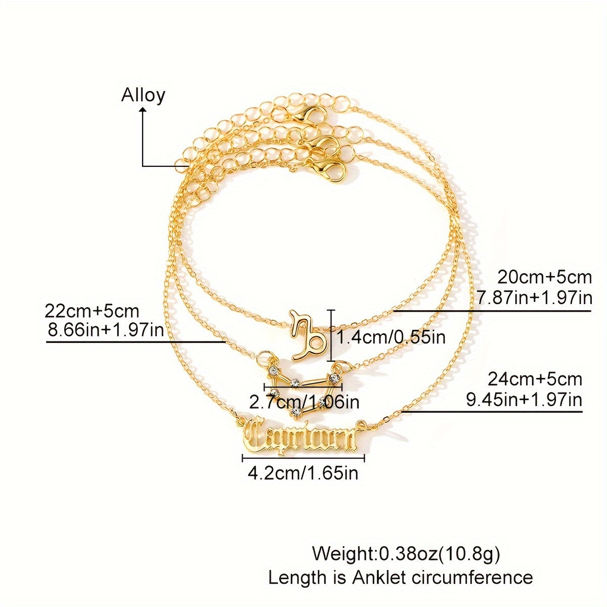 3pcs Set, Women'S Fashion Ankle Bracelets, Zodiac Sign Charm, Alloy with Synthetic Gemstones, Simple Style, All-Season Wear, Jewelry Accessories for Ladies