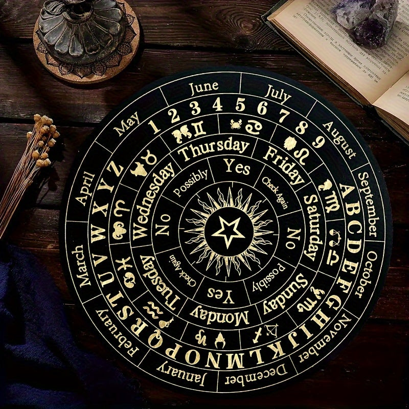 1pc Wooden Round Crafts Star Pendulum Board Divination Supernatural Information Board Wooden Divination Board With Crystal Pendant Pendulum Stone Used For Witchcraft Altar Supplies