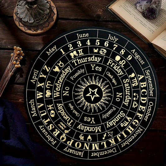 1pc Wooden Round Crafts Star Pendulum Board Divination Supernatural Information Board Wooden Divination Board With Crystal Pendant Pendulum Stone Used For Witchcraft Altar Supplies