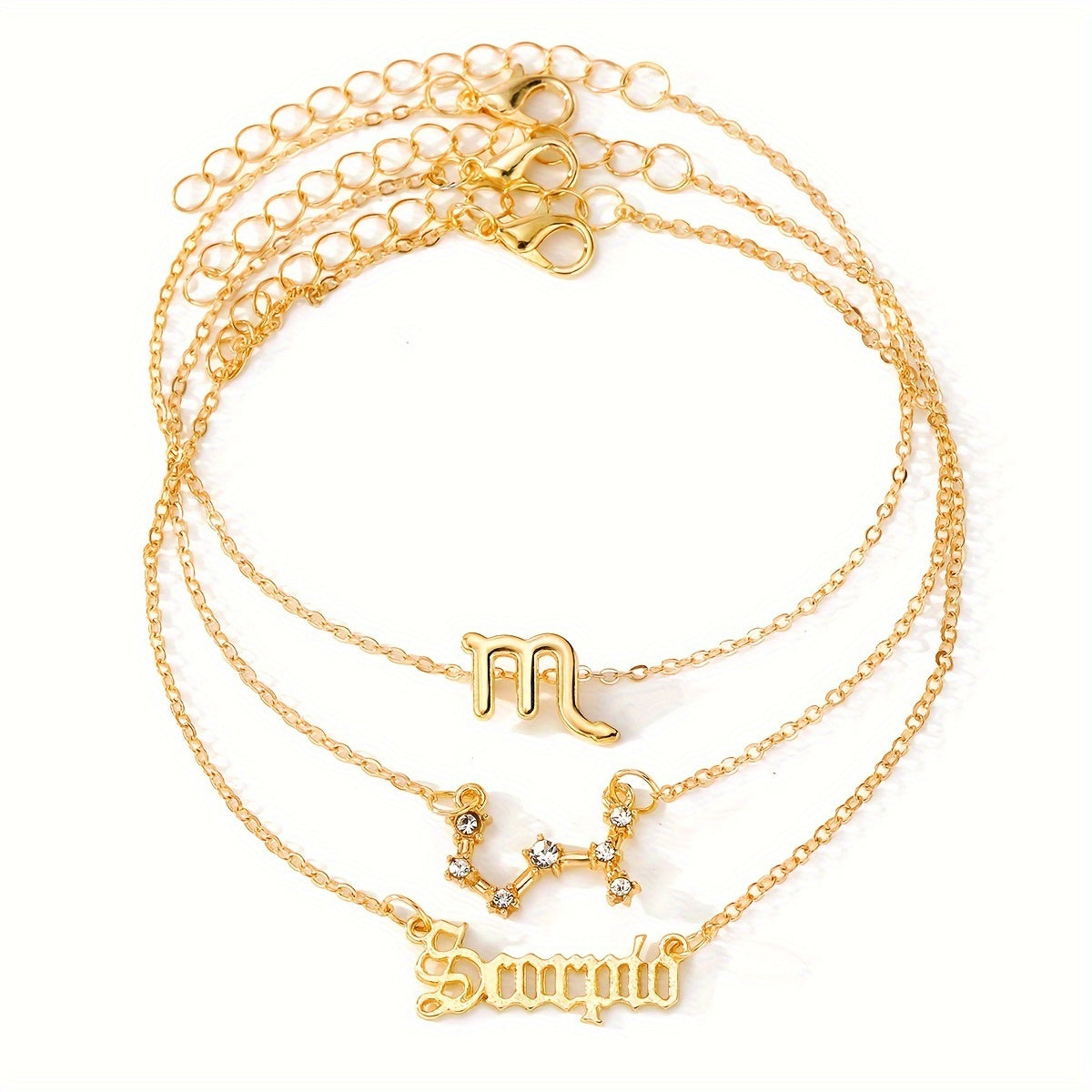 3 Pieces/ Set Golden Zodiac Anklets Set, Bohemian Elegant Ladies Multi-Piece Chain, Fashion Astrological Sign Charms For Women