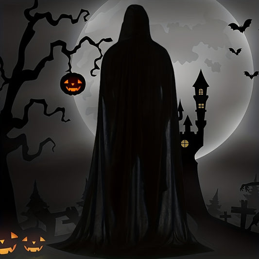 1pc Black Hooded Cloak - Witch Cosplay Accessories, Costumes Masquerade, Family Celebration Decor - Polyester - For Halloween, Cosplay, Parties - Perfect Gift for Costume Lovers & Halloween Enthusiasts