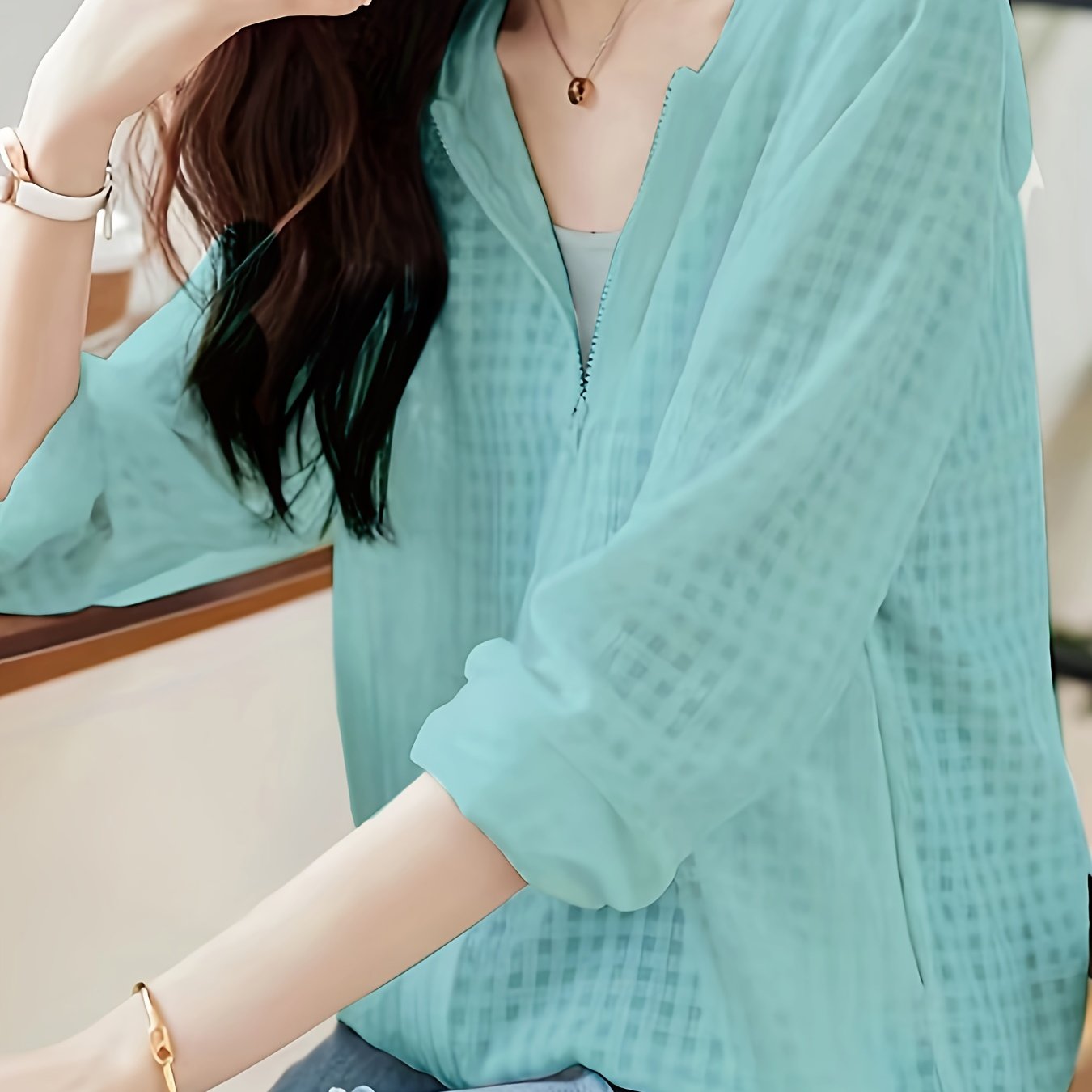 Lightweight Casual Summer Jacket for Women - Easy-Care Polyester, Stylish Solid Color Zip Coat