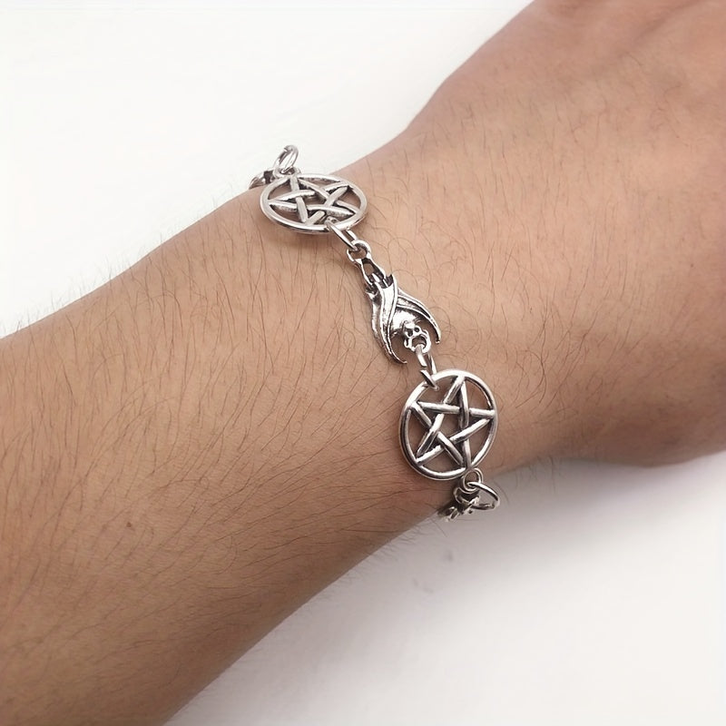1pc Gothic Retro Pentagram And Bat Bracelet For Men