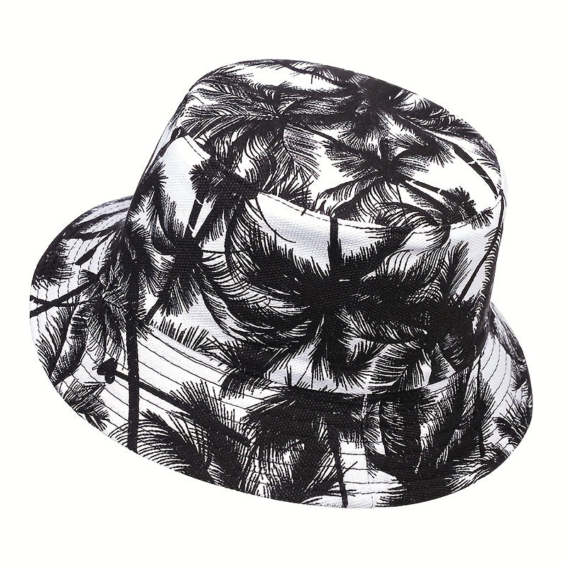 1pc Mens Fashionable Leaf Pattern Woven Polyester Bucket Hat - Non-Stretch, Classic Design, Perfect for Outdoor Activities - Durable and Comfortable