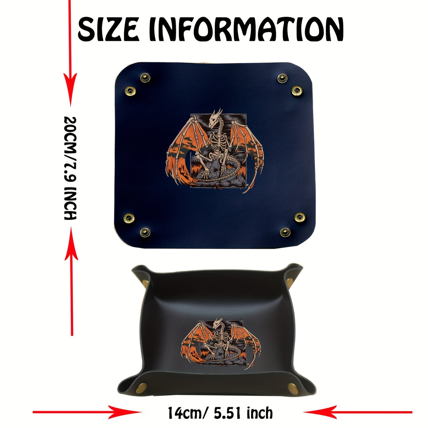 Unique Skeleton Dragon Design Black PU Leather Dice Tray - Durable Creative Gaming Accessory and Tabletop Organizer for Role-Playing Games