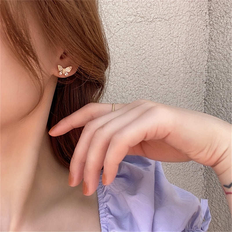 2pc One Two Wear Faux Diamond Butterfly Earrings Fairy Tassel Long Temperament Light Luxury Earrings, Ideal choice for Gifts