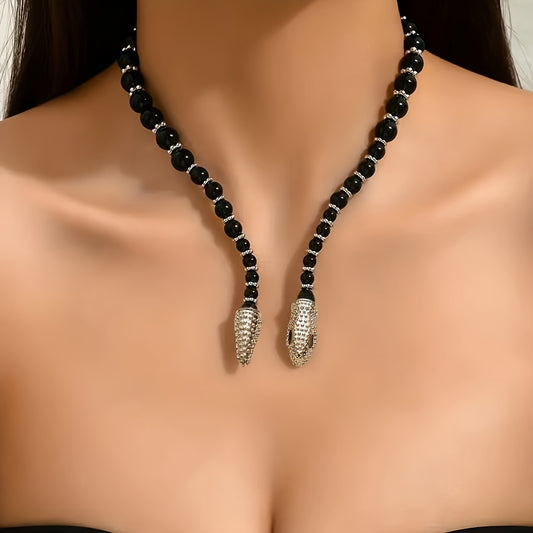 A Gothic Mysterious Fashion Beaded Necklace Snake-shaped Jewelry, Can also be used as a bracelet, suitable for banquets, parties, festivals, Halloween