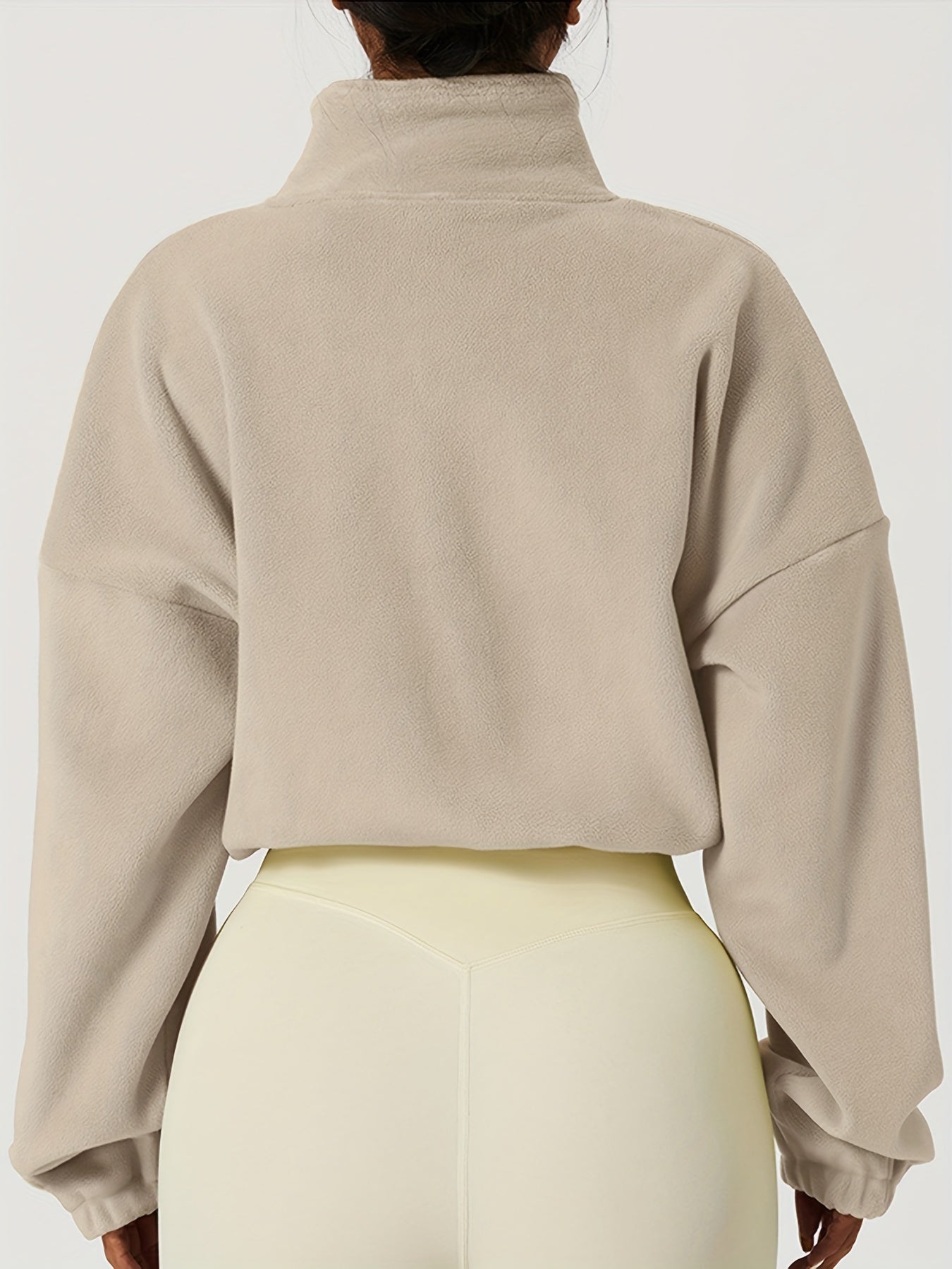 Chic Zip-Up Fleece Crop Jacket for Women - Stretch Comfort, Warm High Neck, Long Sleeve, Perfect for Sporty Outdoor Fall/Winter Activities