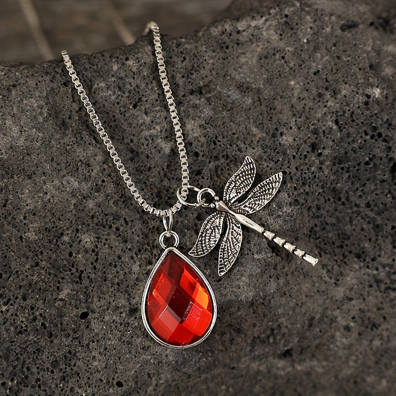 Stunning Dragonfly and Teardrop Zircon Pendant Necklace - Silver Plated Jewelry for a Chic Look
