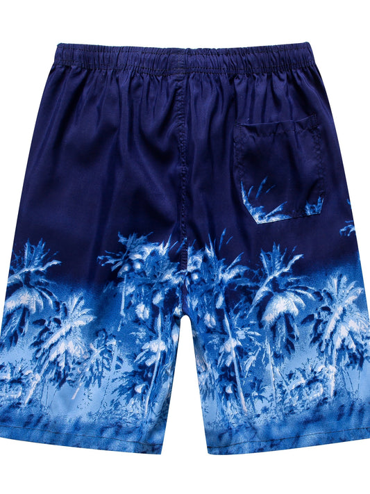 Mens Palm Tree Tropical Swim Trunks - Fast-drying Board Shorts with Mesh Lining - Adjustable Drawstring Waist for Swimming, Surfing, and Summer Beach Fun - Perfect for Pool, Vacation, and Beachwear