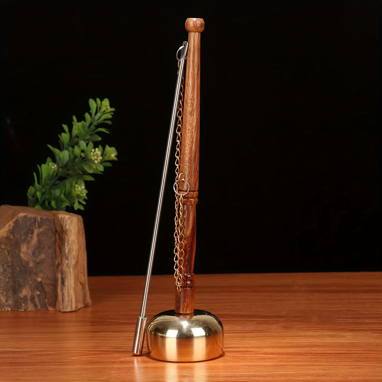 Tibetan Hand Bell with Wooden Handle, Brass Singing Bowl, Meditation & Prayer Bell, Religious Mantra Musical Instrument, Copper, Yellow