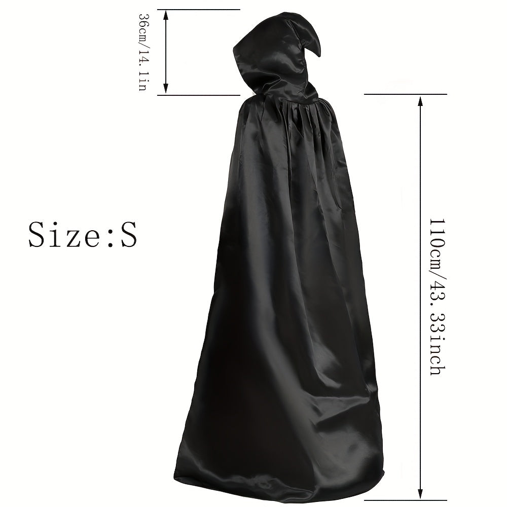 1pc Black Hooded Cloak - Witch Cosplay Accessories, Costumes Masquerade, Family Celebration Decor - Polyester - For Halloween, Cosplay, Parties - Perfect Gift for Costume Lovers & Halloween Enthusiasts