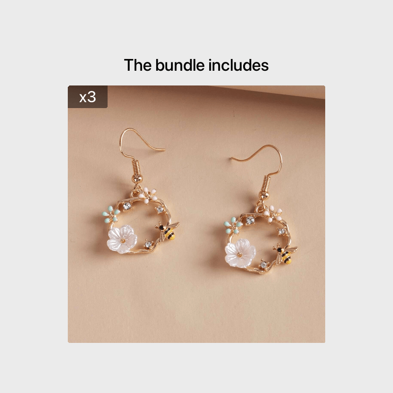 Dongda Super Fairy Quality Silvery Needle Bee Garland Shell Flower Stud Earrings