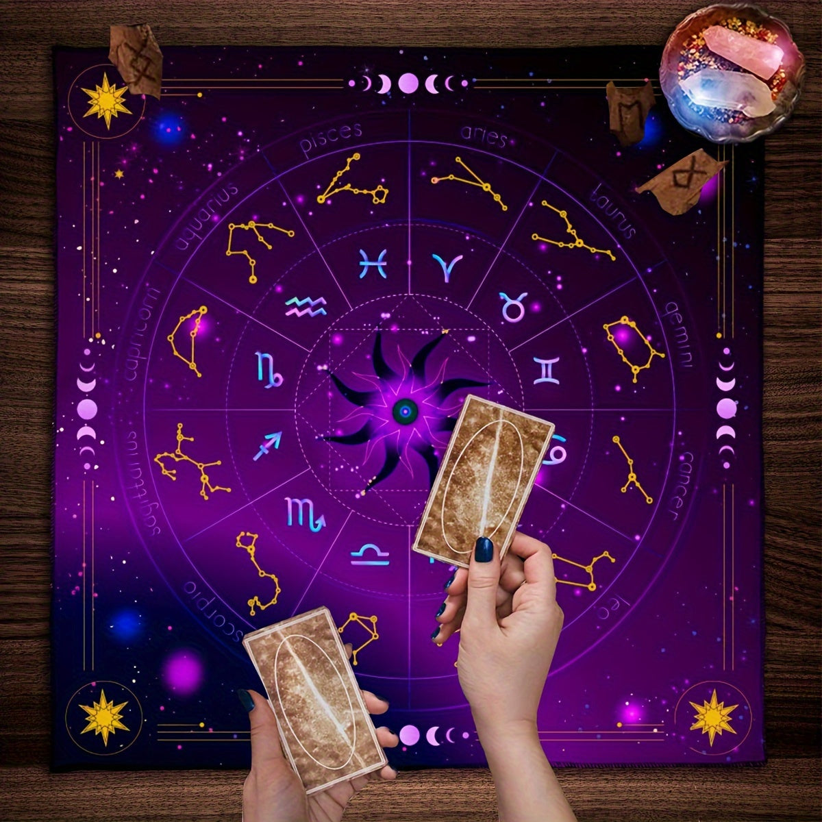1pc, Twelve Constellations Tarot Astrology Cloth, Sun, Starlight, Altar Cloth, Witch Home Decoration Background Cloth.Gathering Board Game Card Pad