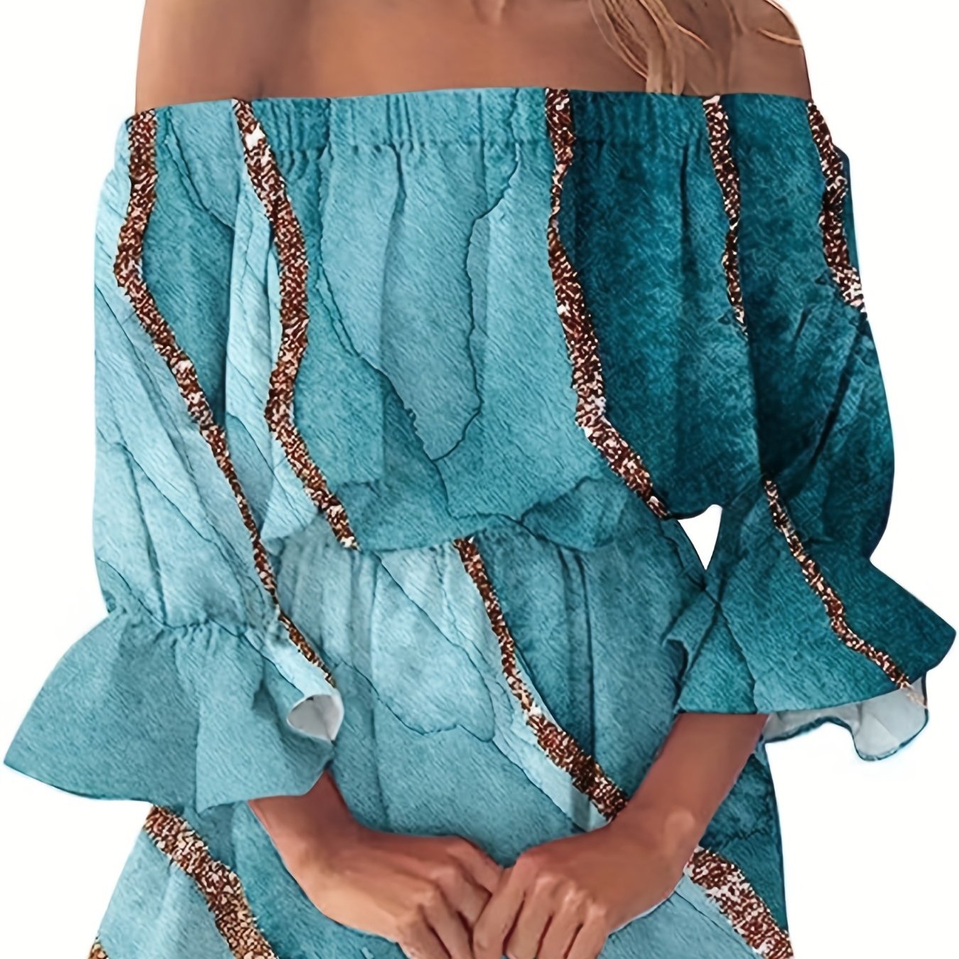 Elegant Summer Boho Dress - Off-Shoulder Leaf Print with Sexy Backless Cut & Playful Ruffles, Durable & Comfort Fit