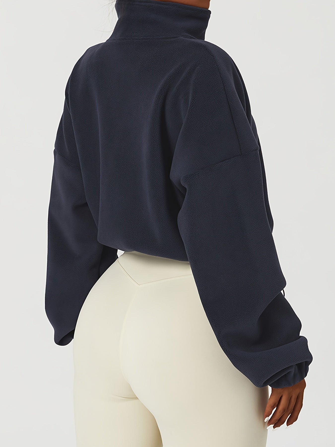 Chic Zip-Up Fleece Crop Jacket for Women - Stretch Comfort, Warm High Neck, Long Sleeve, Perfect for Sporty Outdoor Fall/Winter Activities