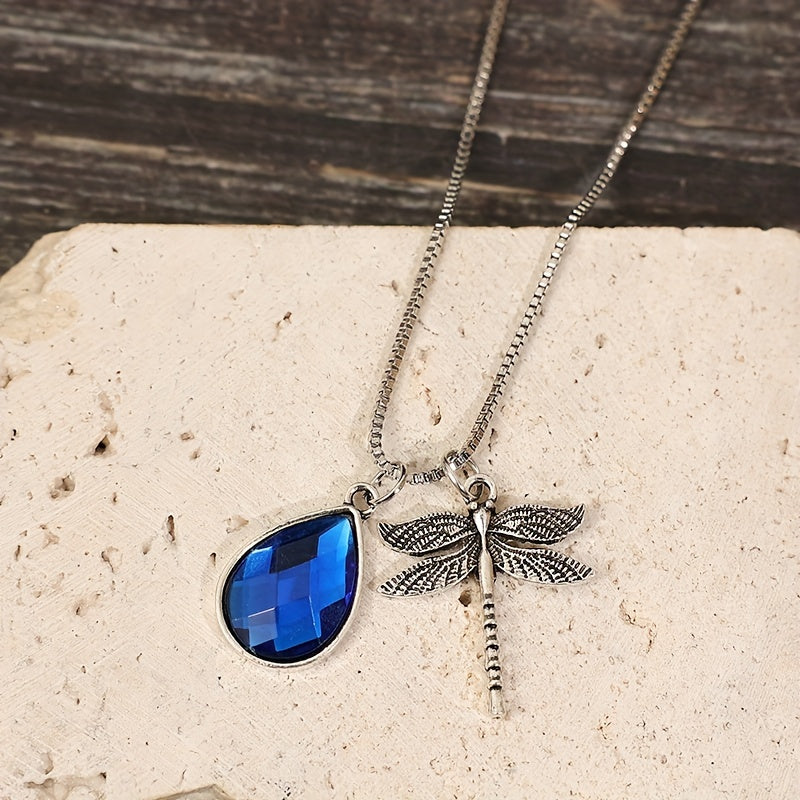 Stunning Dragonfly and Teardrop Zircon Pendant Necklace - Silver Plated Jewelry for a Chic Look