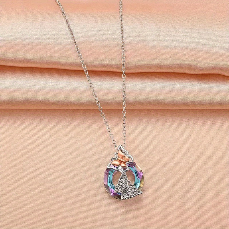 3pcs Colorful Butterfly Pendant Necklaces, Simple Fashion For Girls, Memorial Day Valentine's Day Gift