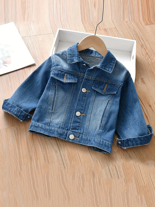 Girls Trendy Denim Jacket - Casual Solid Colors for Spring & Autumn - Lightweight, Comfortable, Stylish Choice for Kid Girls
