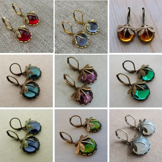 Vintage Drop Earrings Retro Dragonfly Design Inlaid Gemstone Pick A Color U Prefer Match Daily Outfits Party Accessories