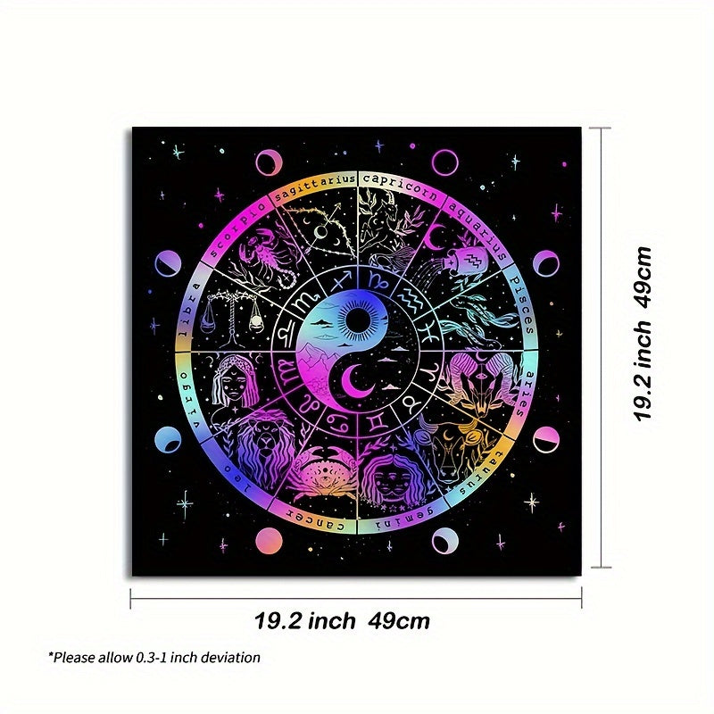 Sun Moon Starry Sky Polyester Tarot Card Tablecloth - 12 Zodiac Constellations Altar Cloth for Tarot Reading, Astrology Themed Party Games & Activities, Durable Material, Electricity-Free, Age 14+ - 1pc