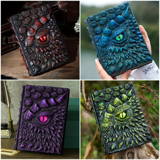 [Dragon Eye Journal] 1pc 3D Dragon Eye Embossed Hardcover Journal Notebook - Handmade Vinyl Cover, 120 Sheets/240 Pages, English Language, 1050g, for Men & Women, Travel & DND Enthusiasts