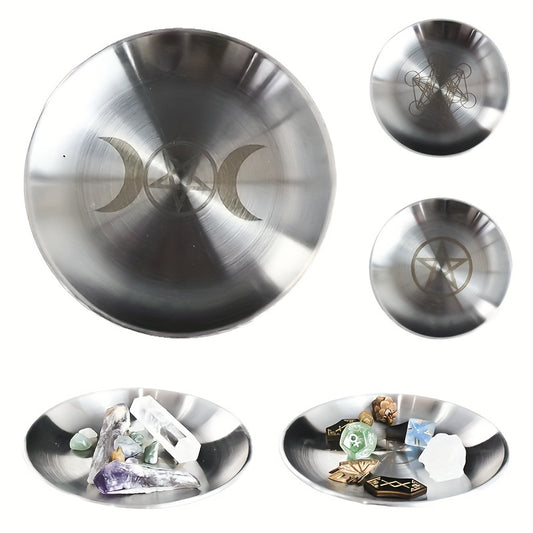 1pc Stainless Steel Triple Moon and Pentagram Candlestick - Metatron Tarot Brand, Ideal for Meditation Ceremonies and Energy Stone Tray, Spiritual Ceremonies | Mystical Symbols | Sleek Metal Construction