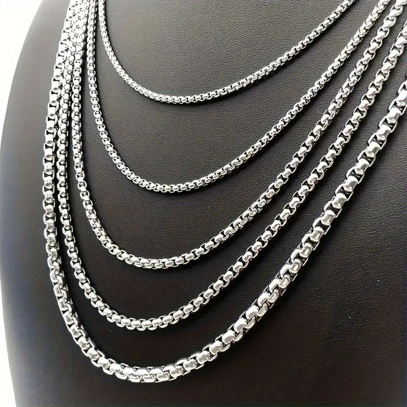 1pc Mens Stainless Steel Square Pearl Necklace - Fashionable & Durable - For Men - Perfect for Everyday Wear & Special Occasions - Ideal Gift for Him