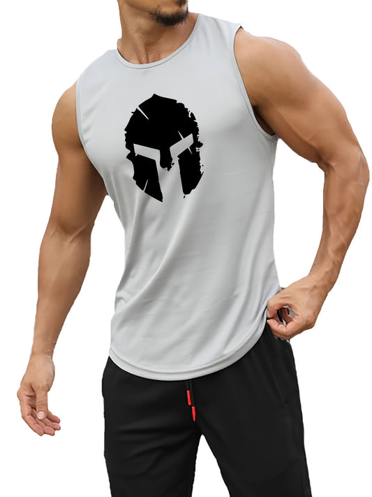 Mens Athletic Fit Helmet Graphic Tank Top - Comfortable & Moisture-Wicking - Slightly Stretchy for Gym & Outdoor Summer Workouts - Bold Design, Ideal for Fitness Enthusiasts