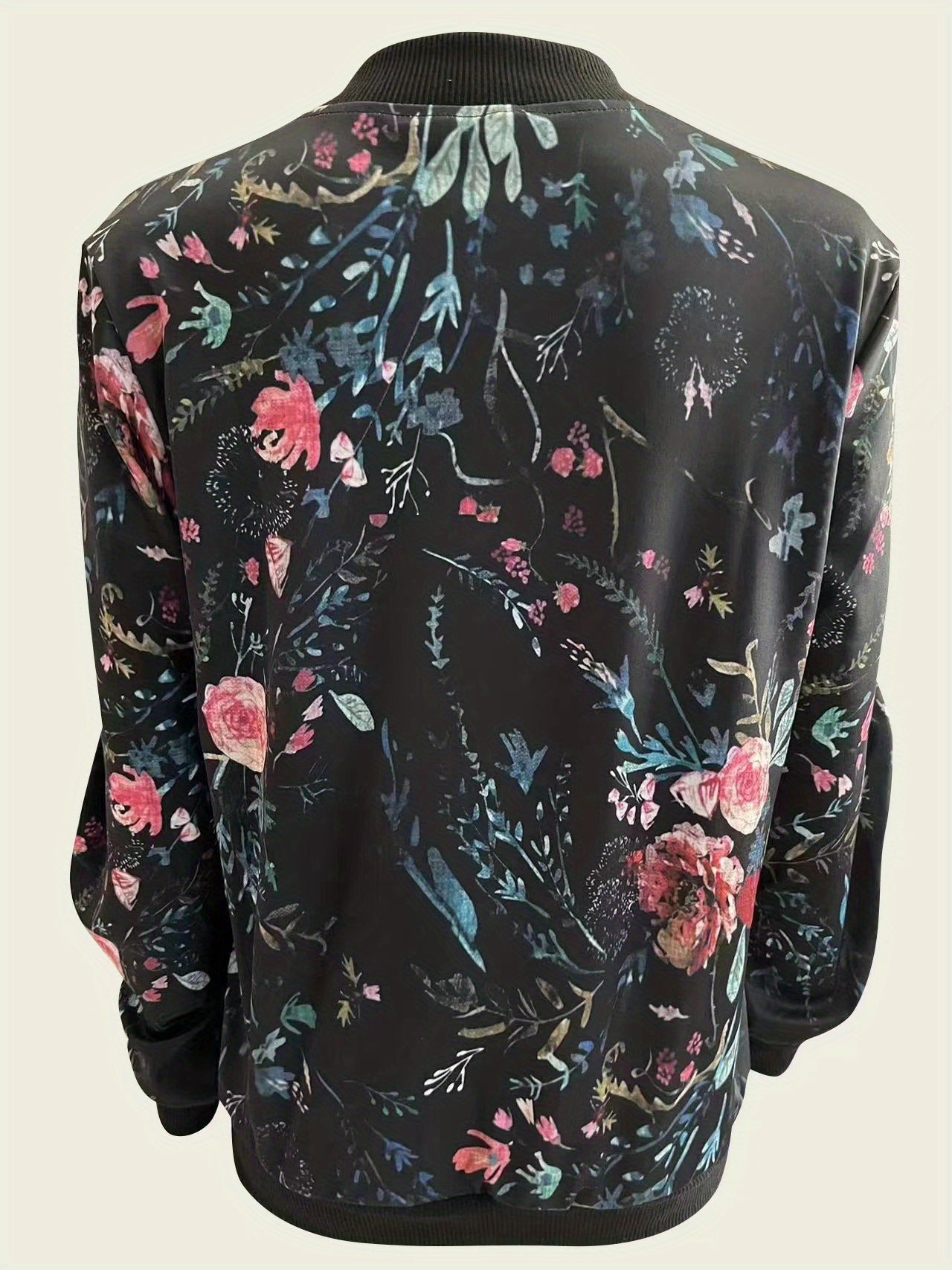Graphic Print Zipper Jacket, Casual Baseball Neck Long Sleeve Outerwear, Women's Clothing