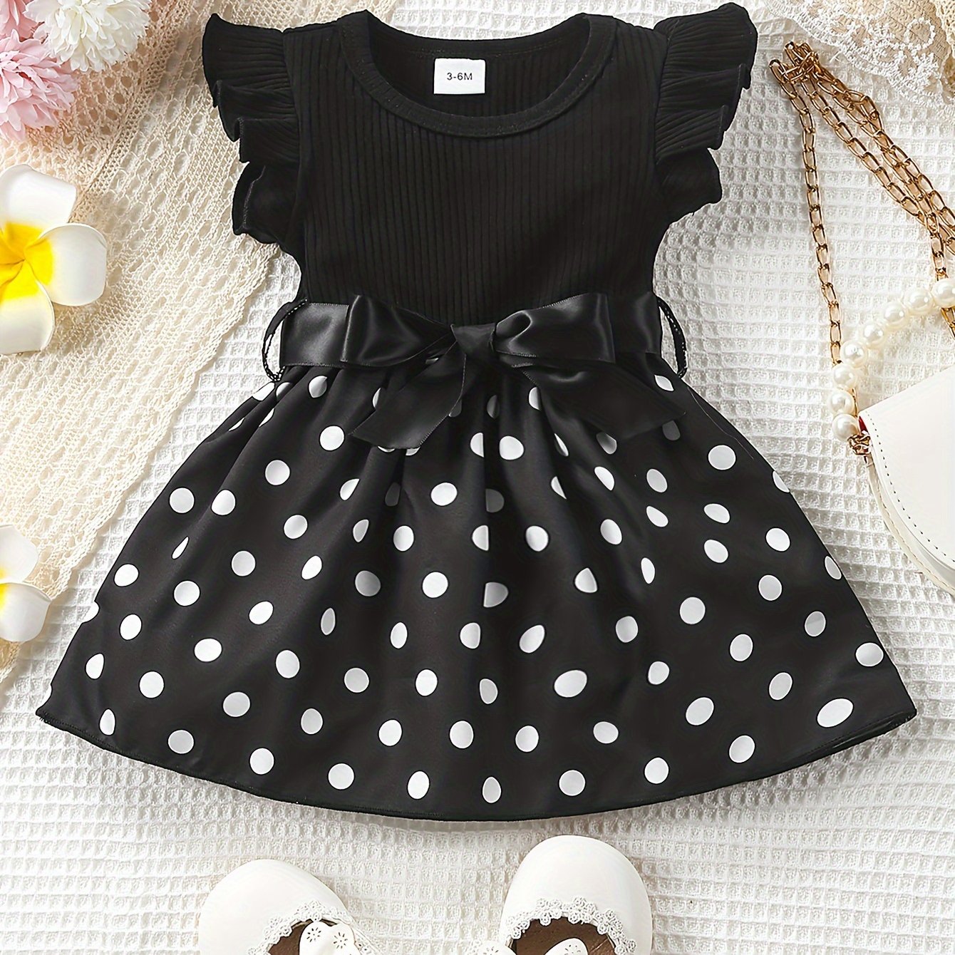Baby Girls Cute Butterfly Graphic Print Ruffled Sleeve Belted Dress, Kids Summer Comfortable Clothes