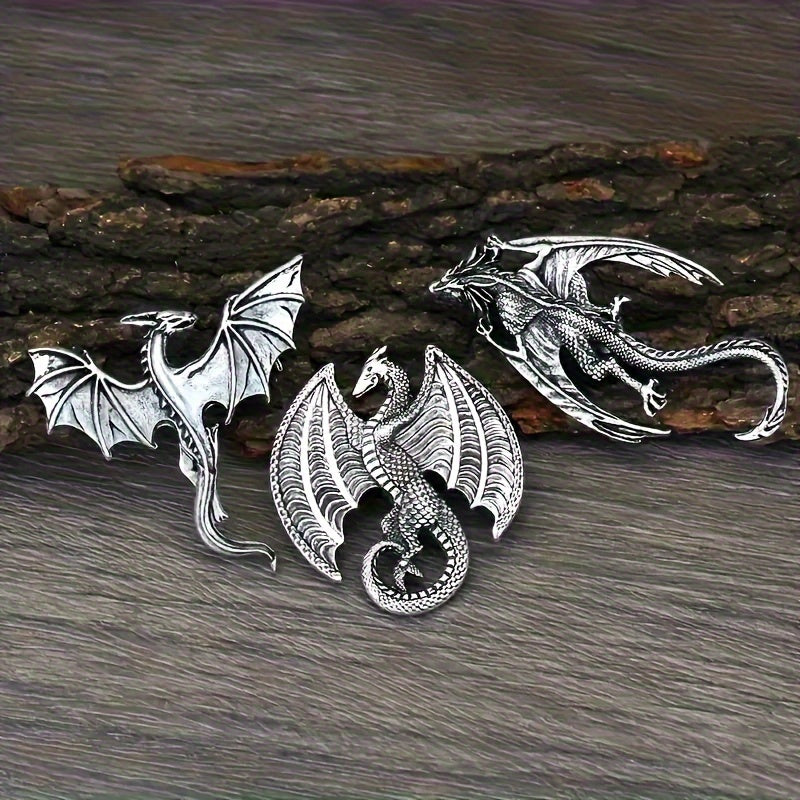 3pcs Retro Mythical Beast Fire-Breathing Dragon Brooch Suitable For Men And Women Fashion Personalized Clothing Pin Punk Jewelry