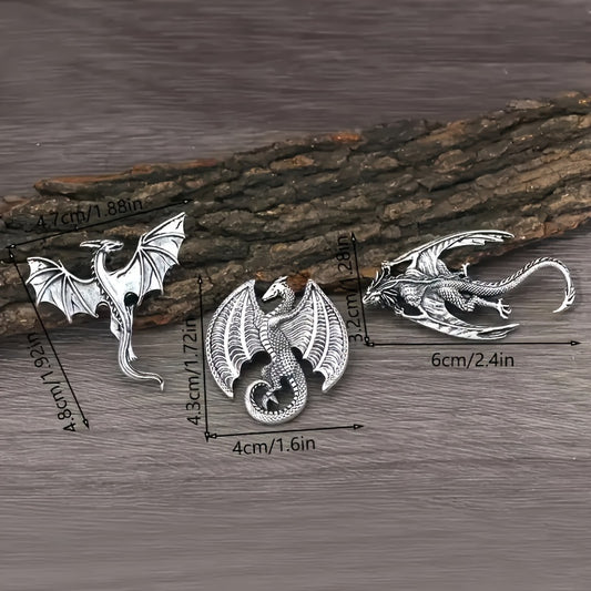 3pcs Retro Mythical Beast Fire-Breathing Dragon Brooch Suitable For Men And Women Fashion Personalized Clothing Pin Punk Jewelry
