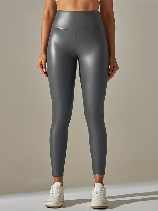 Chic Faux Leather High-Waist Leggings - Sleek Fit for a Sexy Silhouette, Versatile Fashion Wear for Nights Out